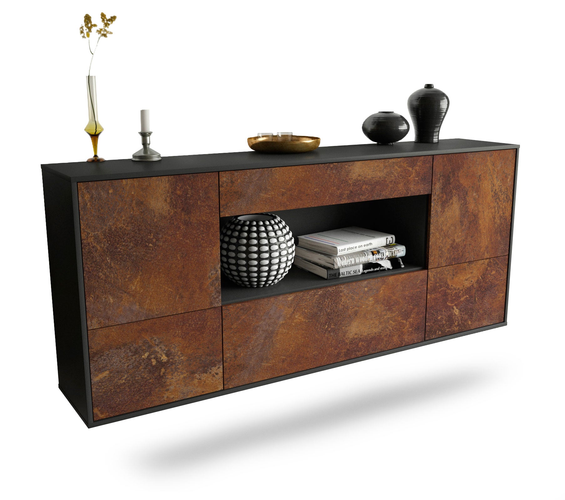 Sideboard East Los Angeles | hängend | Korpus Anthrazit | Front in Rost Optik | 180x79x35cm (BxHxT) 1 Sideboard East Los Angeles | hängend | Korpus Anthrazit | Front in Rost Optik | 180x79x35cm (BxHxT)