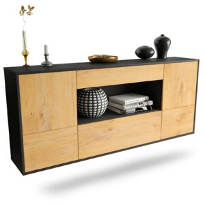 Sideboard East Los Angeles | hängend | Korpus Anthrazit | Front in Eiche Holz Optik | 180x79x35cm (BxHxT)