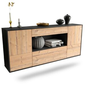 Sideboard East Los Angeles | hängend | Korpus Anthrazit | Front in Pinie Holz Optik | 180x79x35cm (BxHxT)