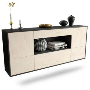 Sideboard East Los Angeles | hängend | Korpus Anthrazit | Front in Zeder Holz Optik | 180x79x35cm (BxHxT)