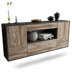 Sideboard East Los Angeles | hängend | Korpus Anthrazit | Front in Treibholz Holz Optik | 180x79x35cm (BxHxT)