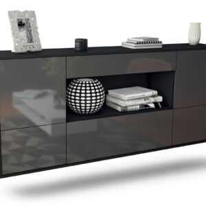 Sideboard East Los Angeles | hängend | Korpus Anthrazit | Front in Hochglanz Grau | 180x79x35cm (BxHxT)