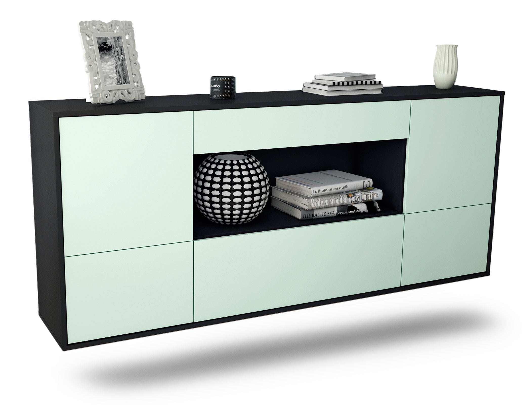 Sideboard East Los Angeles | hängend | Korpus Anthrazit | Front in Mint | 180x79x35cm (BxHxT) 1 Sideboard East Los Angeles | hängend | Korpus Anthrazit | Front in Mint | 180x79x35cm (BxHxT)
