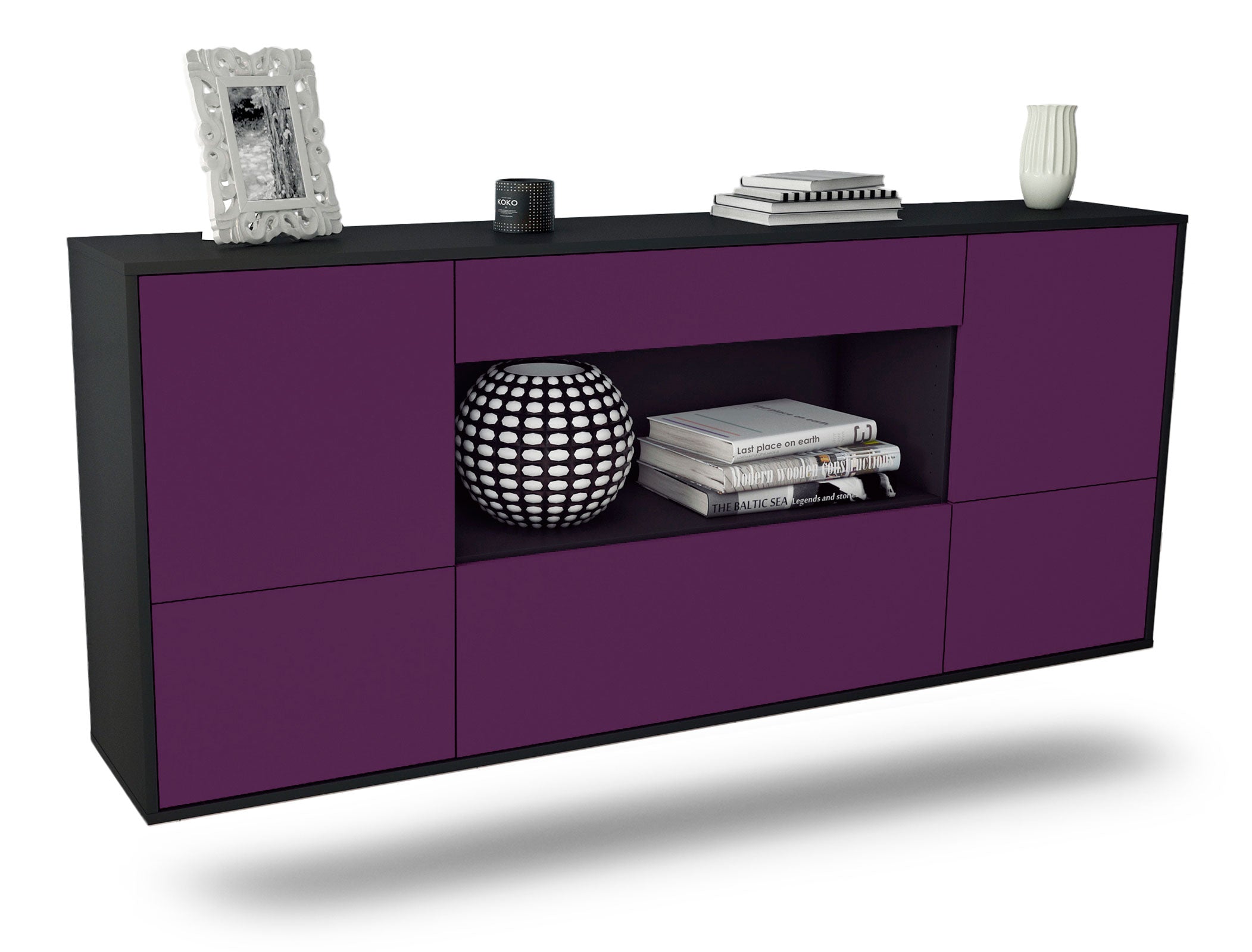 Sideboard East Los Angeles | hängend | Korpus Anthrazit | Front in Lila | 180x79x35cm (BxHxT) 1 Sideboard East Los Angeles | hängend | Korpus Anthrazit | Front in Lila | 180x79x35cm (BxHxT)