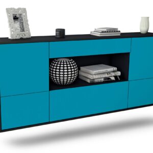 Sideboard East Los Angeles | hängend | Korpus Anthrazit | Front in Türkis | 180x79x35cm (BxHxT)
