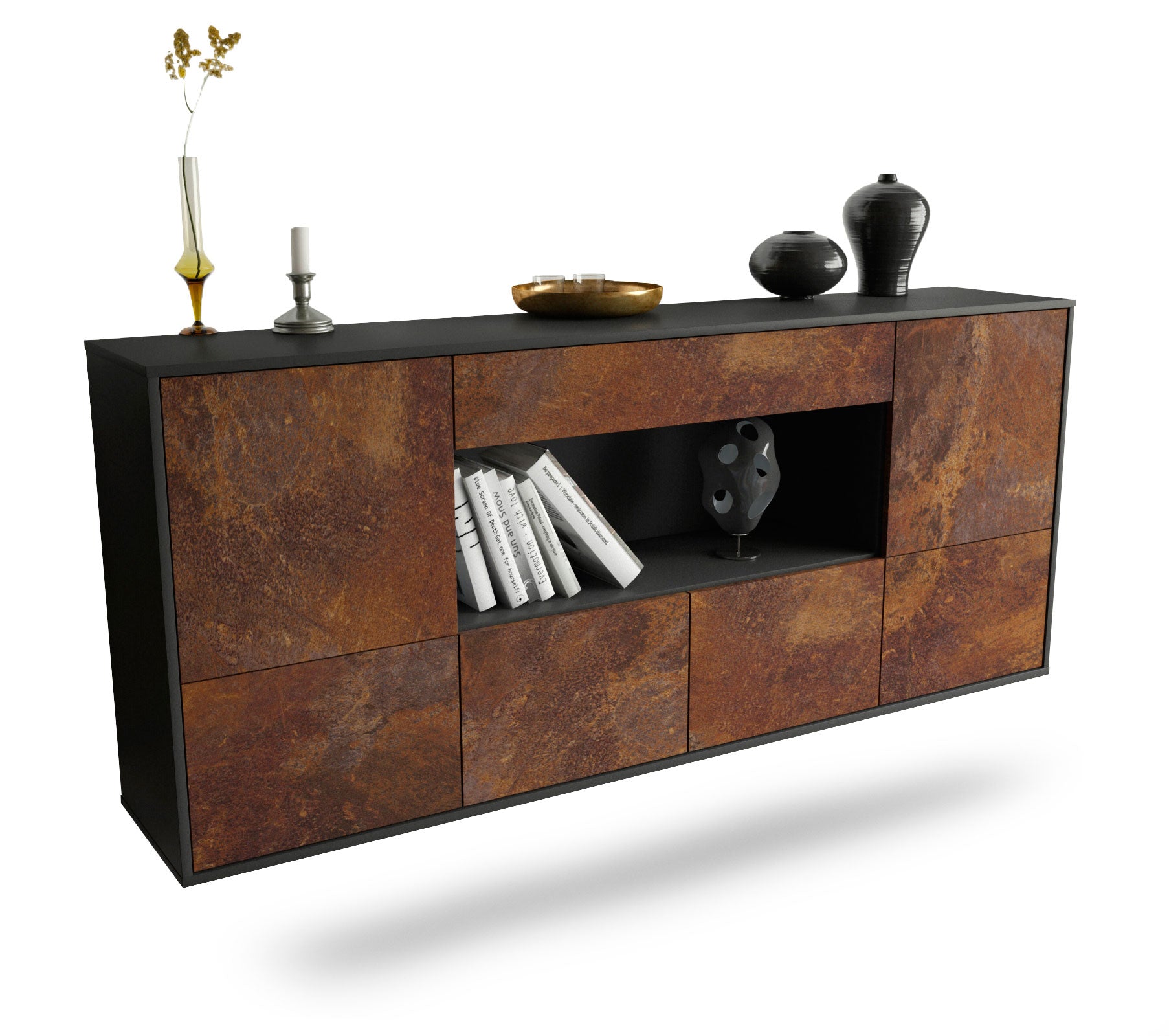 Sideboard Fullerton | hängend | Korpus Anthrazit | Front in Rost Optik | 180x79x35cm (BxHxT) 1 Sideboard Fullerton | hängend | Korpus Anthrazit | Front in Rost Optik | 180x79x35cm (BxHxT)