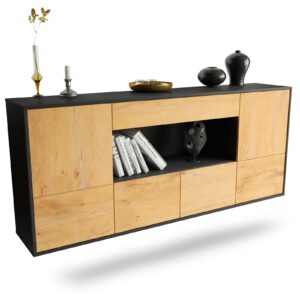 Sideboard Fullerton | hängend | Korpus Anthrazit | Front in Eiche Holz Optik | 180x79x35cm (BxHxT)