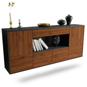 Sideboard Fullerton | hängend | Korpus Anthrazit | Front in Walnuss Holz Optik | 180x79x35cm (BxHxT)