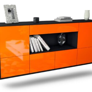 Sideboard Fullerton | hängend | Korpus Anthrazit | Front in Hochglanz Orange | 180x79x35cm (BxHxT)