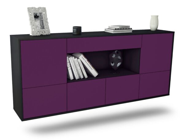 Sideboard Fullerton | hängend | Korpus Anthrazit | Front in Lila | 180x79x35cm (BxHxT)