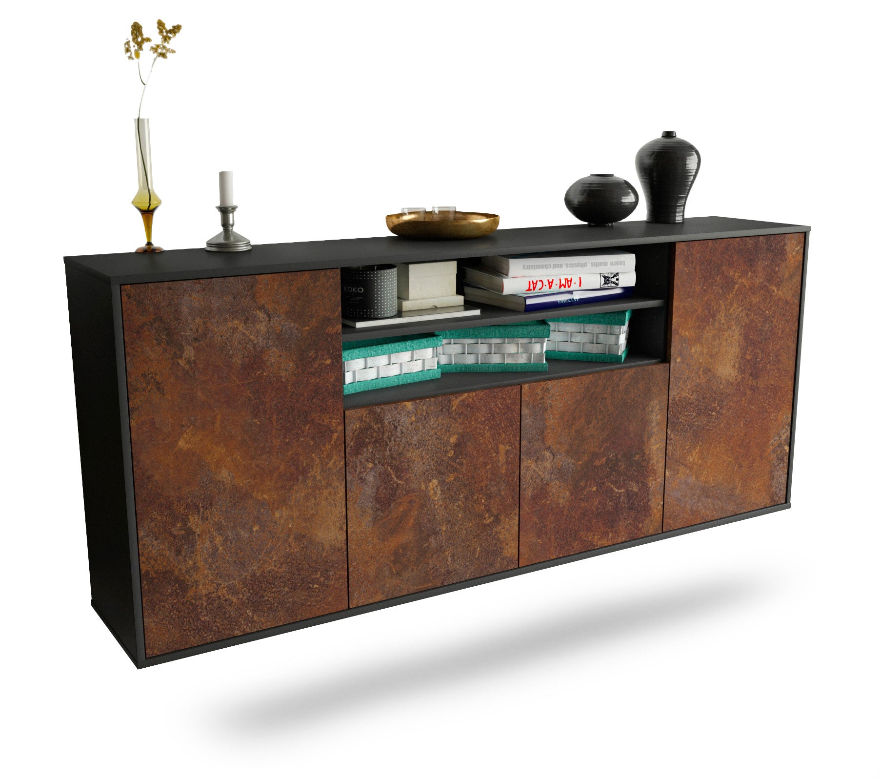Sideboard Mesquite | hängend | Korpus Anthrazit | Front in Rost Optik | 180x79x35cm (BxHxT) 1 Sideboard Mesquite | hängend | Korpus Anthrazit | Front in Rost Optik | 180x79x35cm (BxHxT)