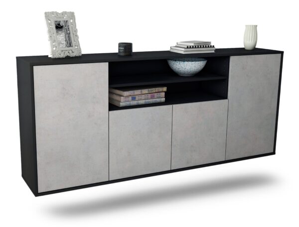 Sideboard Mesquite | hängend | Korpus Anthrazit | Front in Beton Optik | 180x79x35cm (BxHxT)
