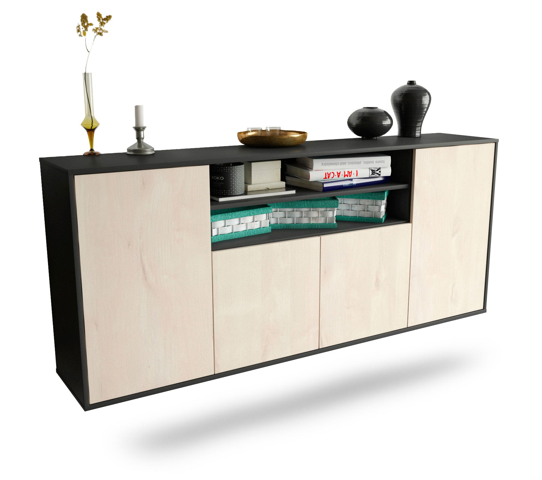 Sideboard Mesquite | hängend | Korpus Anthrazit | Front in Zeder Holz Optik | 180x79x35cm (BxHxT) 1 Sideboard Mesquite | hängend | Korpus Anthrazit | Front in Zeder Holz Optik | 180x79x35cm (BxHxT)