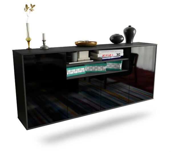 Sideboard Mesquite | hängend | Korpus Anthrazit | Front in Hochglanz Schwarz | 180x79x35cm (BxHxT)