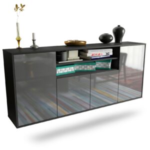 Sideboard Mesquite | hängend | Korpus Anthrazit | Front in Hochglanz Grau | 180x79x35cm (BxHxT)