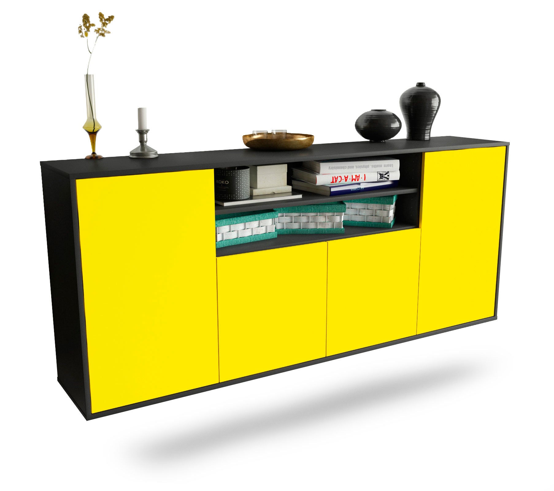 Sideboard Mesquite | hängend | Korpus Anthrazit | Front in Gelb | 180x79x35cm (BxHxT) 1 Sideboard Mesquite | hängend | Korpus Anthrazit | Front in Gelb | 180x79x35cm (BxHxT)