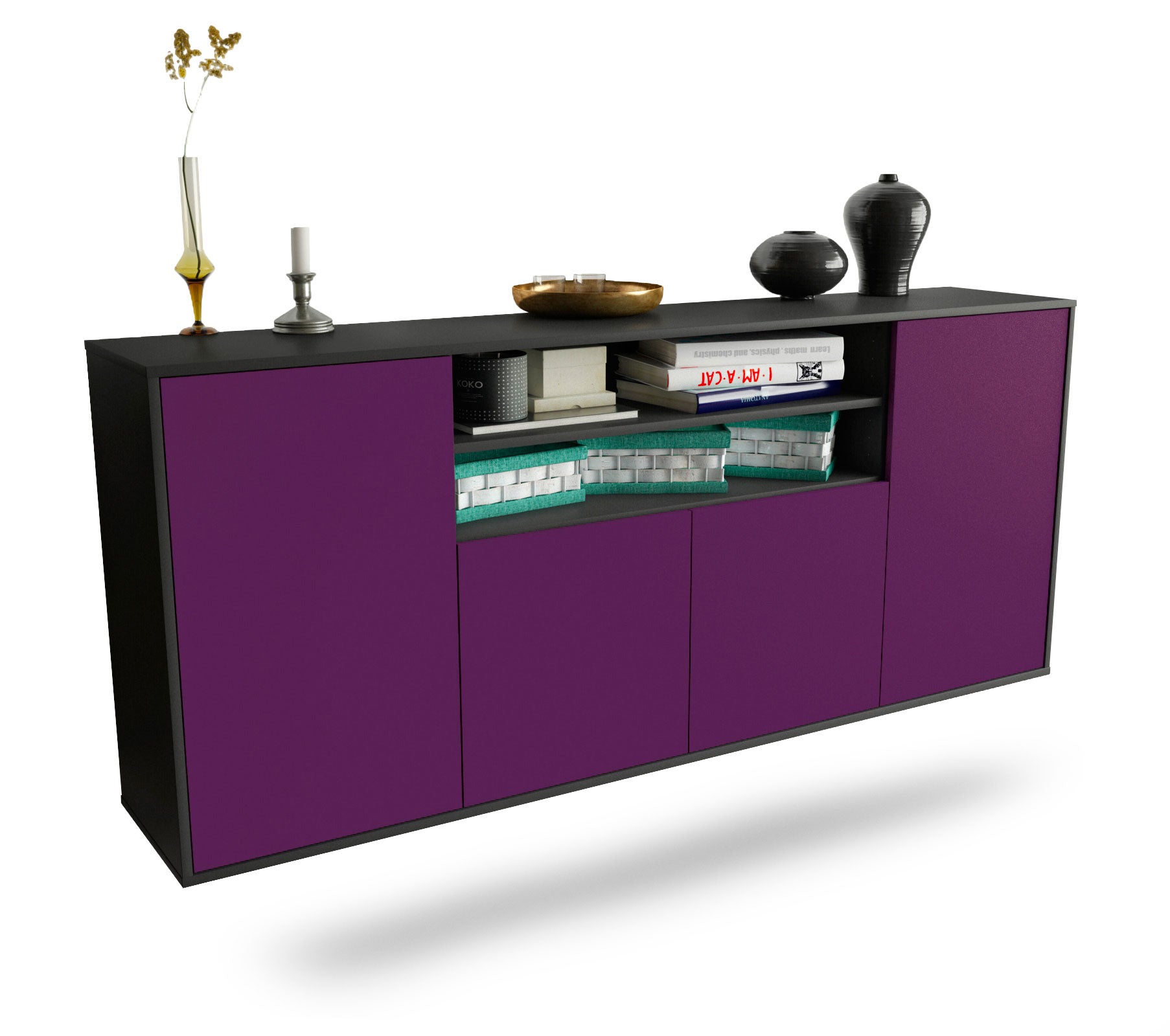 Sideboard Mesquite | hängend | Korpus Anthrazit | Front in Lila | 180x79x35cm (BxHxT) 1 Sideboard Mesquite | hängend | Korpus Anthrazit | Front in Lila | 180x79x35cm (BxHxT)