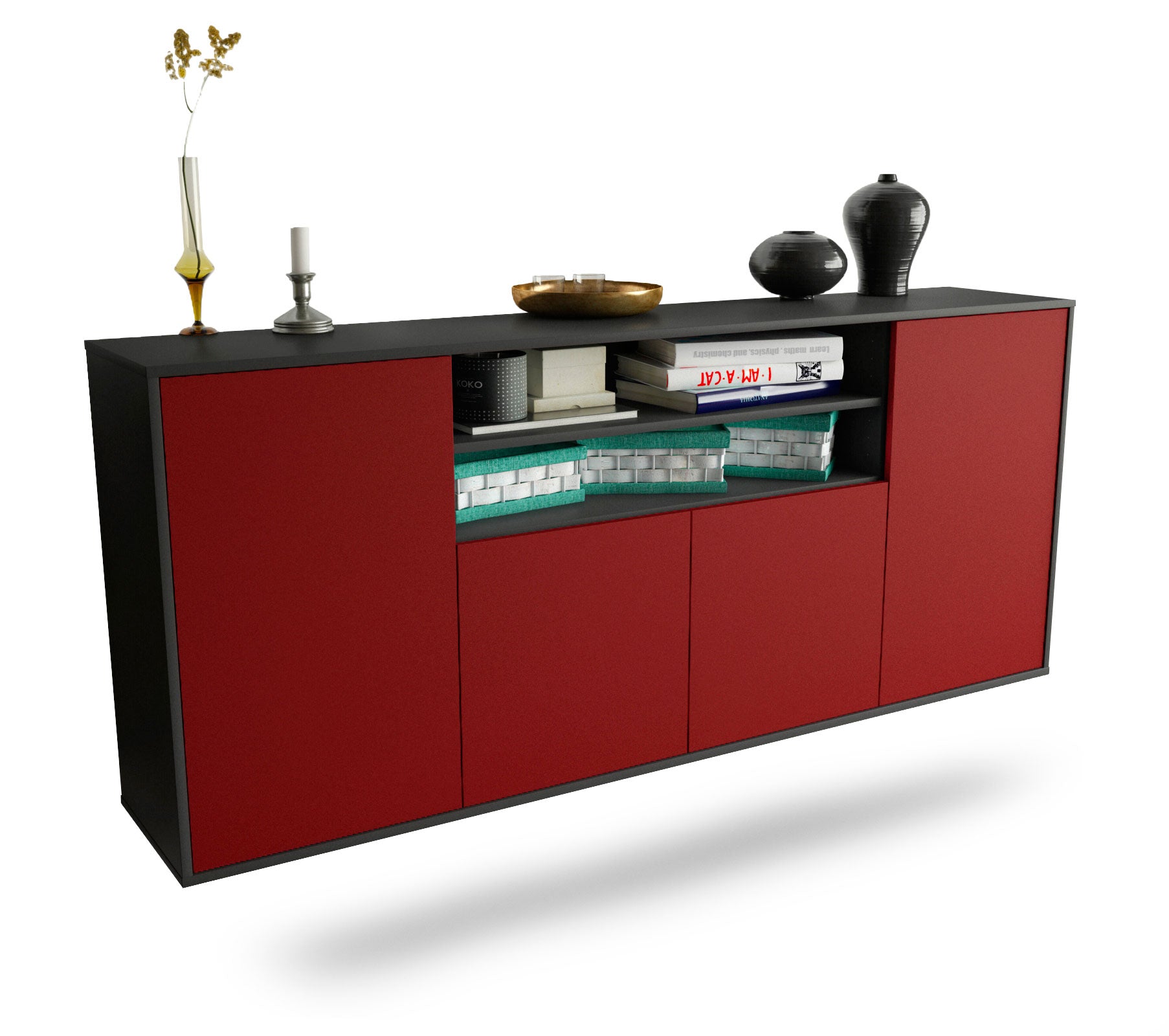 Sideboard Mesquite | hängend | Korpus Anthrazit | Front in Bordeaux | 180x79x35cm (BxHxT) 1 Sideboard Mesquite | hängend | Korpus Anthrazit | Front in Bordeaux | 180x79x35cm (BxHxT)