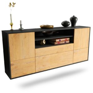Sideboard Elk Grove | hängend | Korpus Anthrazit | Front in Eiche Holz Optik | 180x79x35cm (BxHxT)