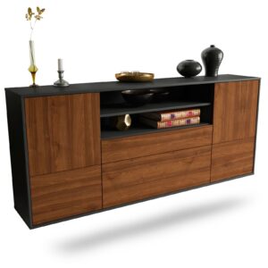 Sideboard Elk Grove | hängend | Korpus Anthrazit | Front in Walnuss Holz Optik | 180x79x35cm (BxHxT)