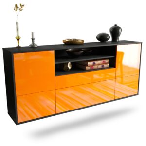Sideboard Elk Grove | hängend | Korpus Anthrazit | Front in Hochglanz Orange | 180x79x35cm (BxHxT)
