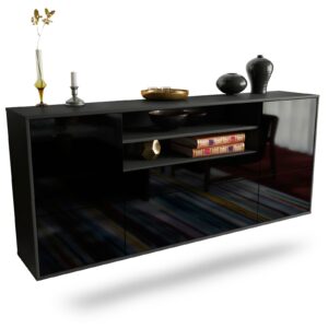 Sideboard Elk Grove | hängend | Korpus Anthrazit | Front in Hochglanz Schwarz | 180x79x35cm (BxHxT)