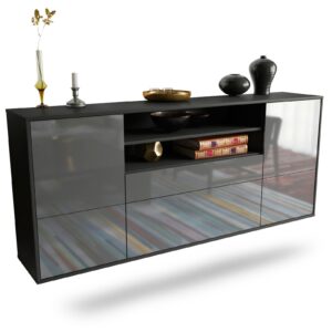 Sideboard Elk Grove | hängend | Korpus Anthrazit | Front in Hochglanz Grau | 180x79x35cm (BxHxT)