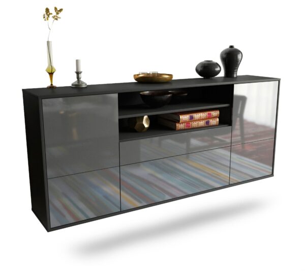 Sideboard Elk Grove | hängend | Korpus Anthrazit | Front in Hochglanz Grau | 180x79x35cm (BxHxT)