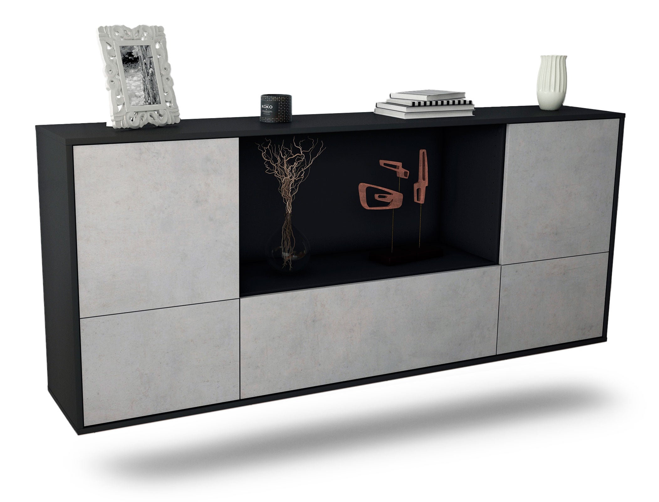 Sideboard Sunnyvale | hängend | Korpus Anthrazit | Front in Beton Optik | 180x79x35cm (BxHxT) 1 Sideboard Sunnyvale | hängend | Korpus Anthrazit | Front in Beton Optik | 180x79x35cm (BxHxT)
