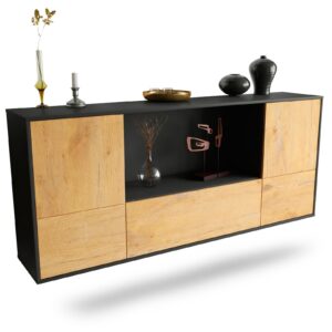 Sideboard Sunnyvale | hängend | Korpus Anthrazit | Front in Eiche Holz Optik | 180x79x35cm (BxHxT)