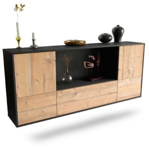 Sideboard Sunnyvale | hängend | Korpus Anthrazit | Front in Pinie Holz Optik | 180x79x35cm (BxHxT)
