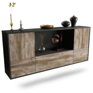 Sideboard Sunnyvale | hängend | Korpus Anthrazit | Front in Treibholz Holz Optik | 180x79x35cm (BxHxT)