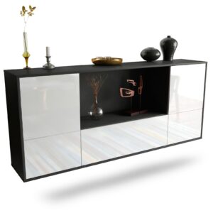 Sideboard Sunnyvale | hängend | Korpus Anthrazit | Front in Hochglanz Weiß | 180x79x35cm (BxHxT)