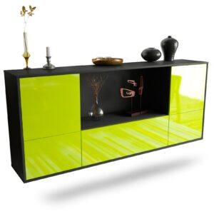 Sideboard Sunnyvale | hängend | Korpus Anthrazit | Front in Hochglanz Grün | 180x79x35cm (BxHxT)