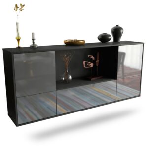 Sideboard Sunnyvale | hängend | Korpus Anthrazit | Front in Hochglanz Grau | 180x79x35cm (BxHxT)
