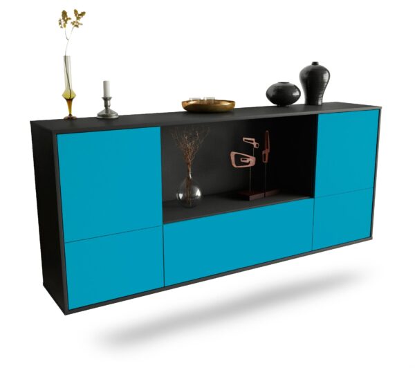 Sideboard Sunnyvale | hängend | Korpus Anthrazit | Front in Türkis | 180x79x35cm (BxHxT)
