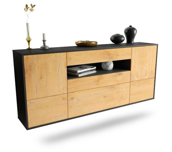 Sideboard Savannah | hängend | Korpus Anthrazit | Front in Eiche Holz Optik | 180x79x35cm (BxHxT)