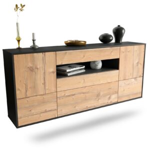 Sideboard Savannah | hängend | Korpus Anthrazit | Front in Pinie Holz Optik | 180x79x35cm (BxHxT)