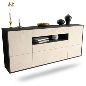Sideboard Savannah | hängend | Korpus Anthrazit | Front in Zeder Holz Optik | 180x79x35cm (BxHxT)