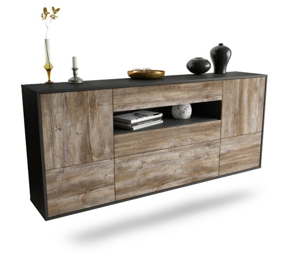 Sideboard Savannah | hängend | Korpus Anthrazit | Front in Treibholz Holz Optik | 180x79x35cm (BxHxT)