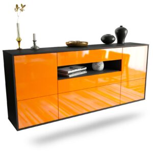 Sideboard Savannah | hängend | Korpus Anthrazit | Front in Hochglanz Orange | 180x79x35cm (BxHxT)