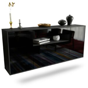 Sideboard Savannah | hängend | Korpus Anthrazit | Front in Hochglanz Schwarz | 180x79x35cm (BxHxT)