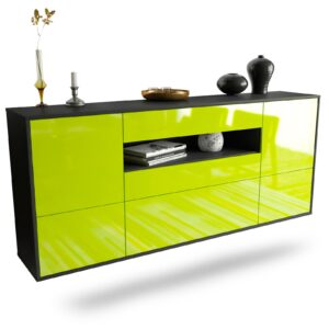 Sideboard Savannah | hängend | Korpus Anthrazit | Front in Hochglanz Grün | 180x79x35cm (BxHxT)