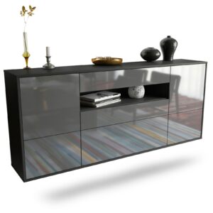 Sideboard Savannah | hängend | Korpus Anthrazit | Front in Hochglanz Grau | 180x79x35cm (BxHxT)
