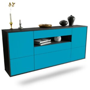 Sideboard Savannah | hängend | Korpus Anthrazit | Front in Türkis | 180x79x35cm (BxHxT)