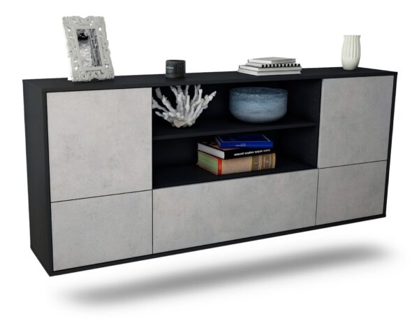 Sideboard Sterling Heights | hängend | Korpus Anthrazit | Front in Beton Optik | 180x79x35cm (BxHxT)