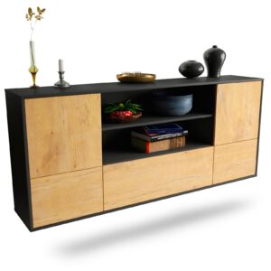 Sideboard Sterling Heights | hängend | Korpus Anthrazit | Front in Eiche Holz Optik | 180x79x35cm (BxHxT)