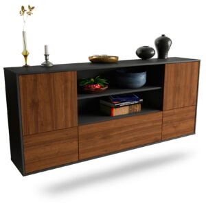 Sideboard Sterling Heights | hängend | Korpus Anthrazit | Front in Walnuss Holz Optik | 180x79x35cm (BxHxT)