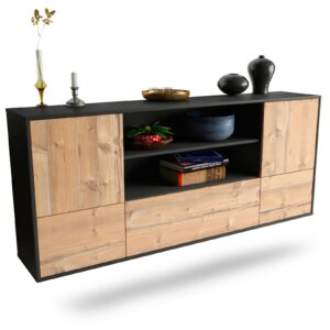 Sideboard Sterling Heights | hängend | Korpus Anthrazit | Front in Pinie Holz Optik | 180x79x35cm (BxHxT)