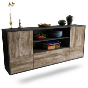 Sideboard Sterling Heights | hängend | Korpus Anthrazit | Front in Treibholz Holz Optik | 180x79x35cm (BxHxT)